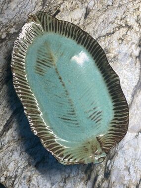 Turquoise Ceramic Leaf Dish - Home Accents